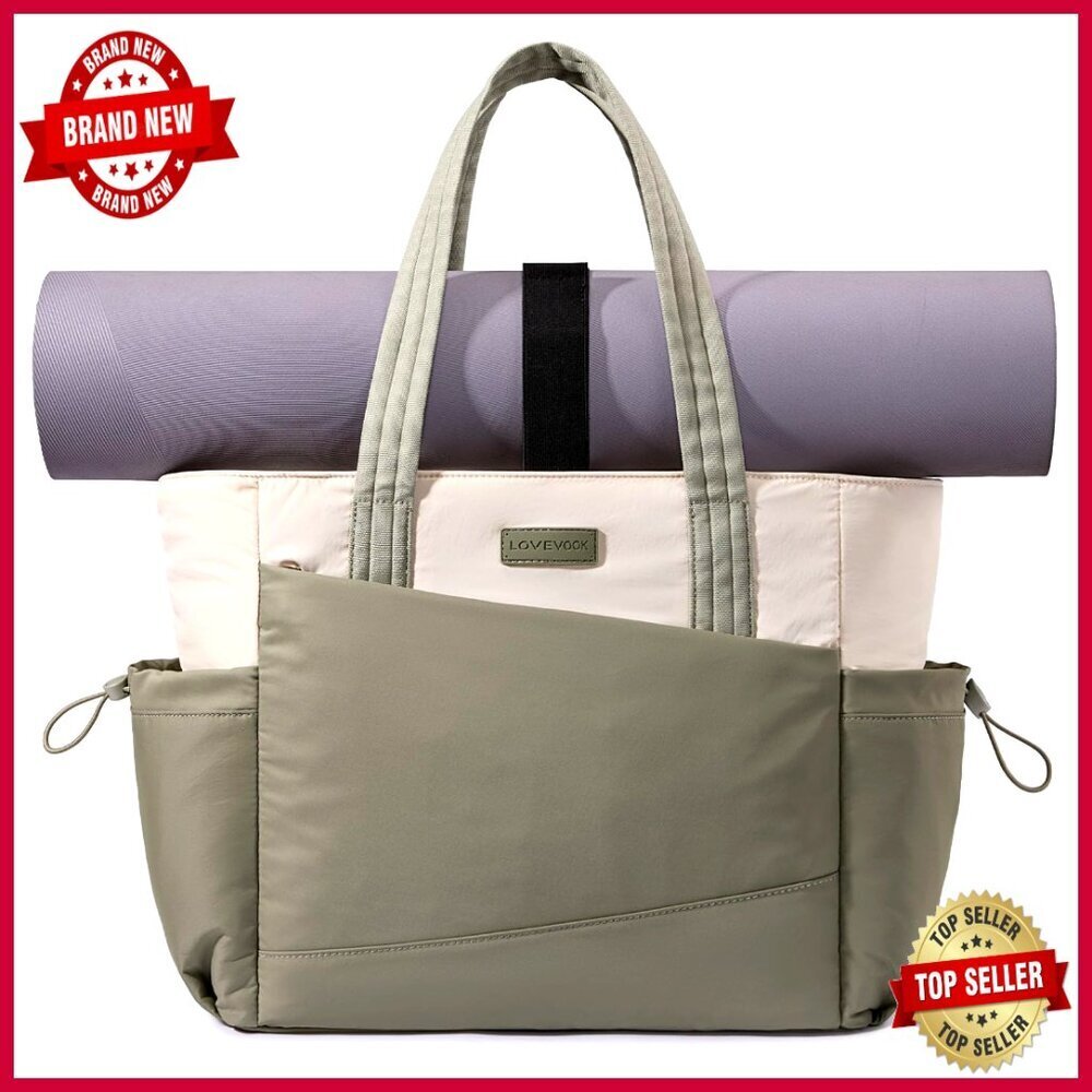 Large Puffy Yoga Mat Tote Bag with Laptop Sleeve & Wet Pocket